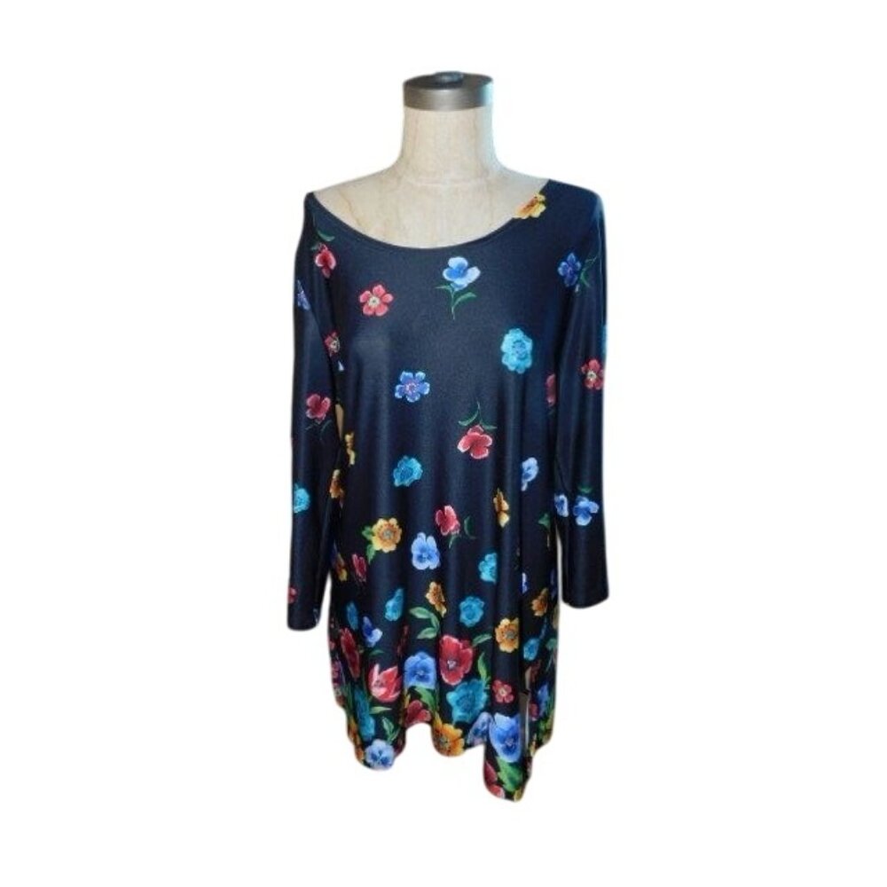 Slinky Brand Size M Medium Floral Stretchy Blouse Top - Picture 3 of 3